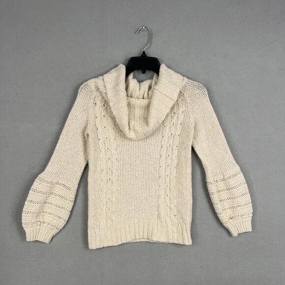 Anthropologie Sleeping On Snow Sweater Womens XS Cream Alpaca Cable Cowl Boho - Picture 1 of 12